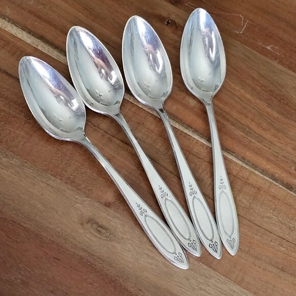 Oneida Adam Silverplate Teaspoons Spoons 4pc 1917 no mono vtg minimalis art deco - Picture 3 of 10